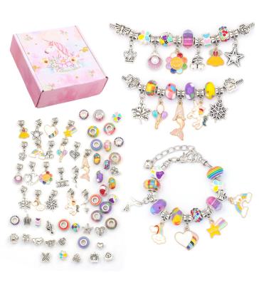 China Charm Bracelet 80 90 100 130 Pieces Unicorn Mermaid DIY Beads Charm Bracelet Jewelry Making Kit Crafts Gifts Box Set For Girls Teens Age 8-12 for sale