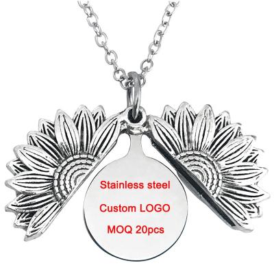 China 2022 Key Chain Sunflower CLASSIC Sunflower Gift Graduation Pendant Customized Name Alloy Necklace Openable Inscribing Necklace Kolye for sale