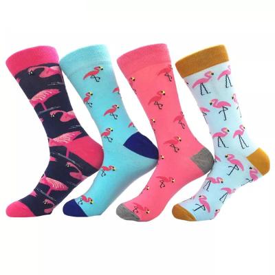 China Viable Hot Sale Flamingo Socks Happy Women Men Socks Custom Printing Cotton Long Character Socks for sale