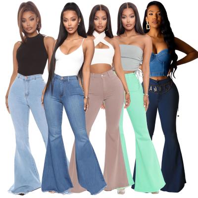 China QUICK DRY fashion plus size women jeans high waist flare jeans slim stretch denim flared Pants Pantalones De Mujer for sale