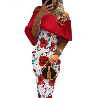 China Fashion Casual Elegant Shoulder-Collar Bodycon Anti-Static Strapless Wrap Dress Hip Off Shoulder Long Floral Dresses Women Formal for sale