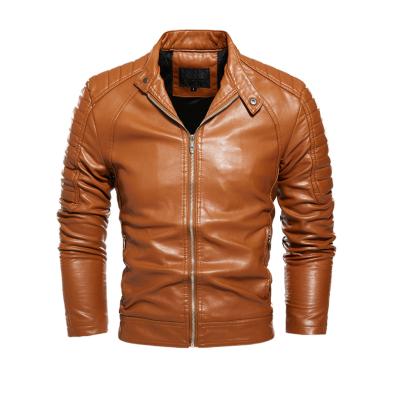 China China Autumn New Stand Collar Men's Jackets Simple Casual Cotton Pu Motorcycle Leather Jacket Wholesale Price Windproof for sale