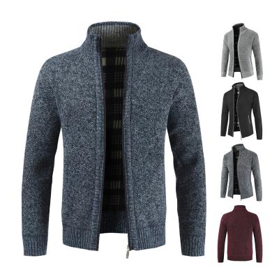 China Plus Size Plain Anti-pilling Colors Bomber Jacket Stylish Standing Collar Long Sleeves Knitted Cardigan With Zipper Knit Mens Sweater Pullover for sale