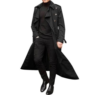 China Anti-Wrinkle Men's Long Fashion Solid Color Casual Duck Down WindbreaDker Double Breasted Jacket For Winter for sale