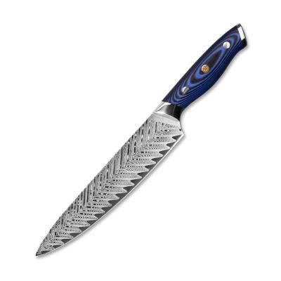 China 8 Inch Disposable Premium Damascus Chef Knife G10 Handle Feather Pattern Blade for sale