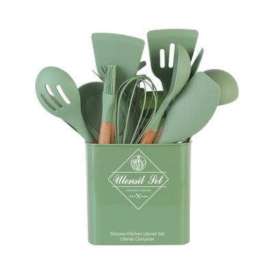 China Sustainable New Style High Quality Silicone Kitchen Utensil Set Premium Cooking Tool Kit With Storage Bucket for sale