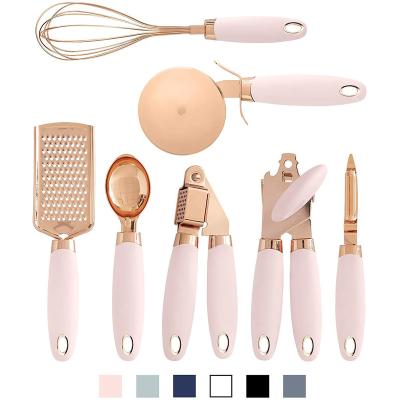 China Durable 7Pcs Copper Coated Accessories Stainless Steel Home Kitchen Gadgets Set With Soft Touch Handle for sale