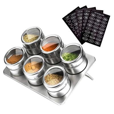 China Amazon Sustainable Hot Sale 6 Pcs Magnetic Kitchen Stainless Steel Spice Jars Storage Cans for sale