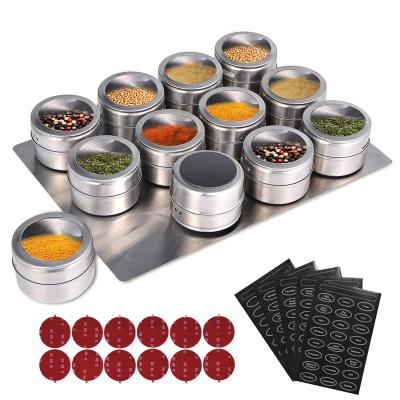 China Sustainable 12Pcs Stainless Steel Spice Tins With Rack Wall Mounted Spice Seasoning Containers With Spice Label for sale