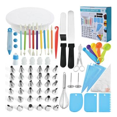 China Factory Price Disposable 66Pcs Sprinkler Tips Cake Decorating Set With Stainless Steel Piping Tips And Icing Bag for sale