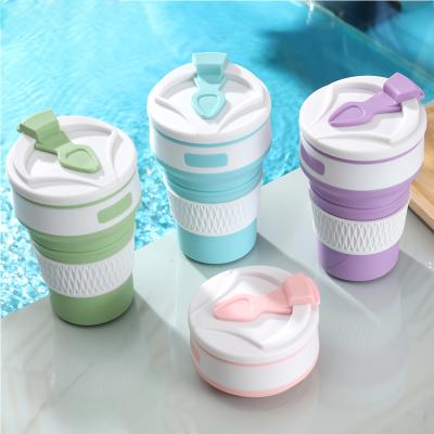 China Silicone 350ml Viable Telescopic Cup Travel Foldable Drinks Cup With Straw Hole for sale