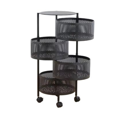 China Sustainable Kitchen Food Rack Round Movable Multilayer Revolving Food Basket Storage Rack Household Sundries Rack for sale