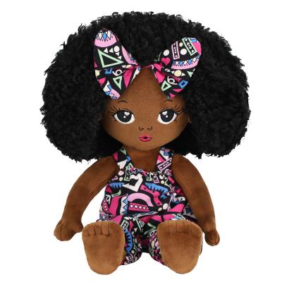 China Factory Beautiful African American Black Girl Doll Black Doll Fashion Soft Stuffed Toy Plush Toy Doll for sale