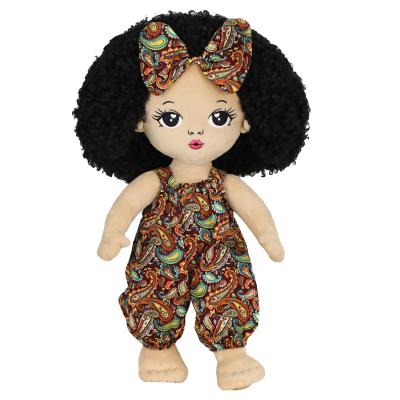 China Fashion 17inch African American Soft Plush Doll Custom Stuffed Girl Soft Black Toy for Gift for sale