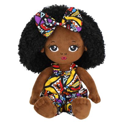 China 19inch Fashion Girl Cloth Stuffed African American African American Rag Doll Dress Cute Soft Plush Baby Stuffed Black Doll for sale