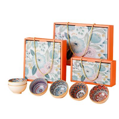 China Bohemian Style 4.5inch Viable Ceramic Bowls With Chopsticks Set Porcelain Bowl Set Rice Bowl For Gift Christmas for sale