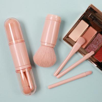 China Angular Blush Portable Multi-Function Retractable Makeup Brush Four In One Loose Pastel Min Brush Full Makeup Set for sale