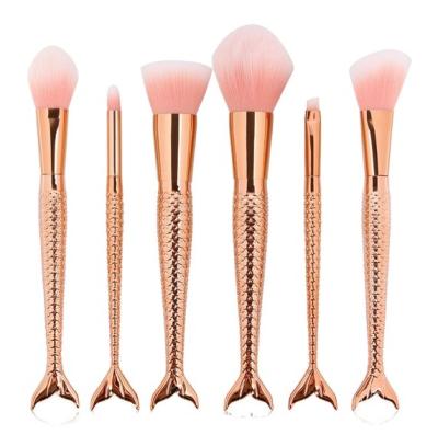 China Angular Blush Privete Label 6pcs High End Full And Beautiful Mermaid Makeup Face And Eye Brush Set for sale