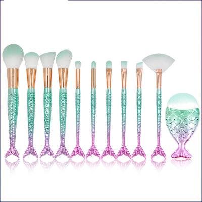 China Angular Blush Customize 11 Pack Mermaid Makeup Brush Tool Beauty Makeup Brush Set Soft Colors for sale