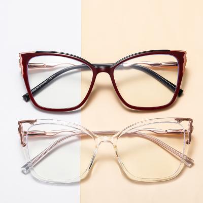 China For computer glasses shape cat-eye glasses frame European and American trends TR full frame anti-blue flat glass metal transparent mixed glasses for sale