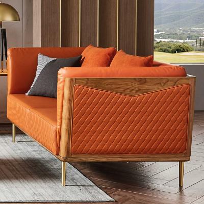 China High Quality Leather Wood Frame Modular Sofa Livingroom Furniture Contemporary Sofa Orange for sale