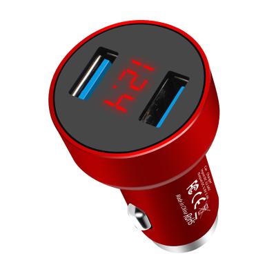 China Universal Aluminum Alloy Digital Display USB Car Charging Phone Charging Dual USB 3.1a Port Voltmeter Auto Car Charger for sale