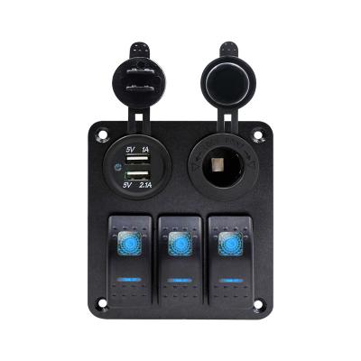 China 6 Way Led Panel Charging Socket ON-OFF 12v USB Rocker Switch Panel Rocker Switch + 3 Gang Marine Backlight Rocker Switch Panel for sale