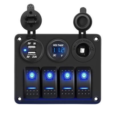 China Rocker Switch Panel 5p 4 Strip Waterproof ON-OFF/Charging Rocker Switch with Dual USB Plug RV Boat 12v Rocker Switch Charging Panel for sale