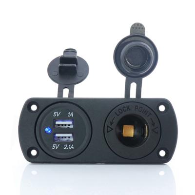 China Waterproof Mobile Phone/Ipad/Camera/PDA/MP3 Outlet 12V-24V 3.1a USB Dual USB Car Charger Port With Cigarette Lighter Socket Mount Power For Boat for sale