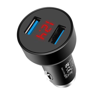 China Charging DC 12V aluminum alloy metal body voltmeter car usb charging dual usb port 3.1a phone charger for sale