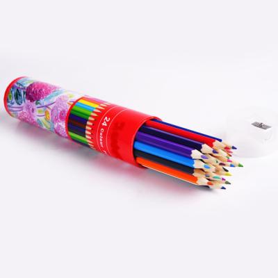 China Student Drawing Colored Pencil Factory Direct 24 Pcs BEWITCH Metal Tin Tube Colored Pencils With Sharpener for sale