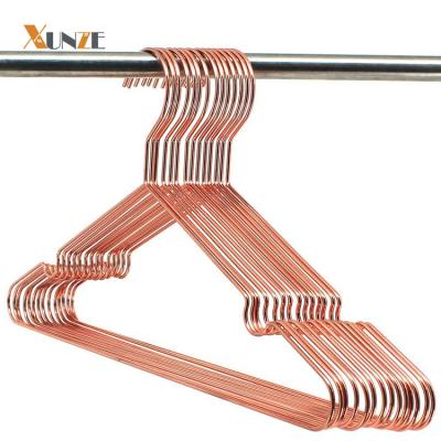 China Space Saving Adult Rose Copper Gold Shiny Metal Wire Clothes Dress Skirt Hangers for sale