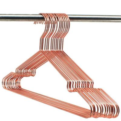 China Space Saving Adult Rose Copper Gold Shiny Metal Wire Clothes Dress Skirt Hangers for sale