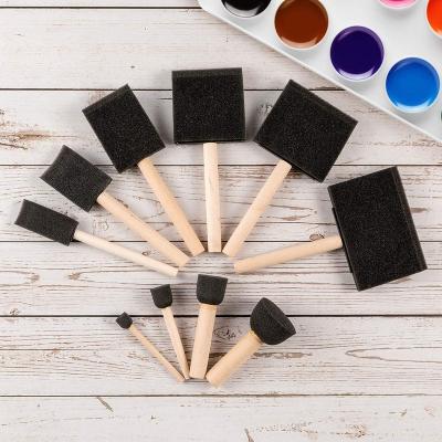 China School/Birthday/Party/Carnival/Halloween/Christmas/Wedding 6PCS Kids Craft DIY Painting Graffiti Sponge Sweep Foam Sponge Brush With Wooden Handle Foam Sponge Brush For the painting for sale