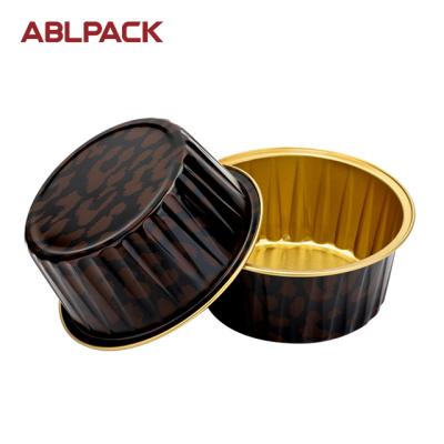 China Food Grade 125ml 4oz Eco-friendly Gold Black Baking Cups Aluminum Foil Cups For Dessert Round Foil Cups for sale