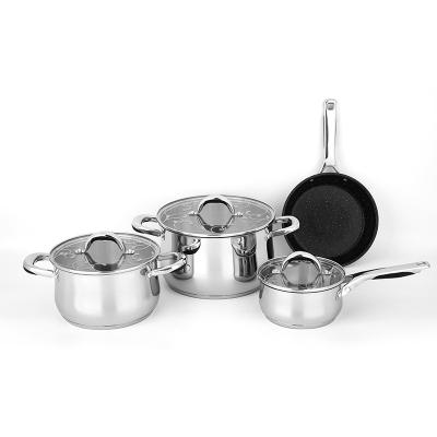 China Viable High Quality Belly Shaped Kitchenware Stainless Steel Stick Kitchen Cookware Set Pot Non for sale