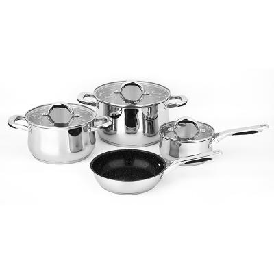 China Sustainable Pot Sets Non Stick Cookware Stainless Steel Filters Kitchen Pot For Cooking Cookware Set 7pcs for sale