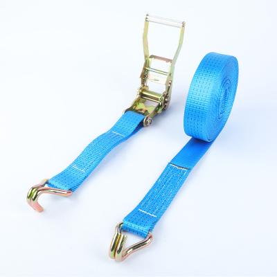 China Goods Transportation 50mm woven blue pp polyester webbing strap lashing belt heavy duty tie down ratchet strap for sale