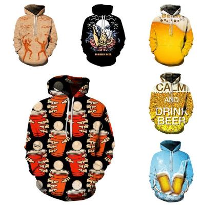 China 2022 Autumn New Anti-Wrinkle Men Cool Beer Graphic 3D Printing Novelty Hoodie Pullover Realistic Sweatshirt With Front Pocket PJ for sale