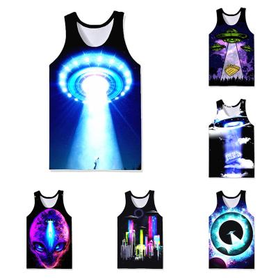 China QUICK DRY Mens Beach Tops Mens Printed Sleeveless Alien Stylish Casual Custom Vest New 2022 Spaceship Pattern Tank Top Gym Tank Tops FC for sale