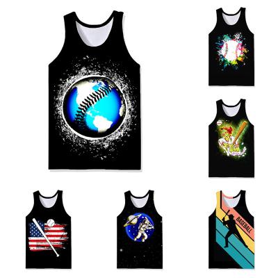 China QUICK DRY Mens Beach Tops Mens Printed Sleeveless Stylish Casual Custom Vest New Bq Baseball Pattern Tank Tops Gym Vest for sale