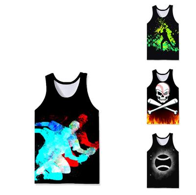 China 2022 QUICK DRY Mens Tank Top Mens Printed Sleeveless Stylish Casual Custom Vest Bq Baseball Pattern Tank Top Gym Tank Tops for sale