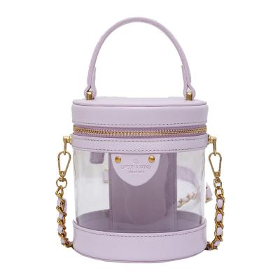 China Fashion Designers PVC Transparent Leather Girls Clutch Chain Zipper Round Cross - Kids Jelly Women Body Bag Purses and Handbags for sale