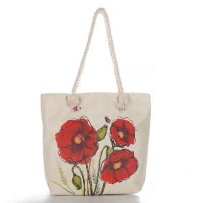 China Low MOQ Fashion Cheap Canvas Flower Printing Women Shoulder Tote Beach Hand Bag for sale