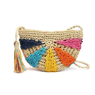 China New Fashion Bohemian Vintage Color Collision Dumpling Bags Women Straw Beach Bag for sale