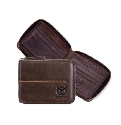 China RFID BULL CAPTAIN RFID Men's Card Holder Large Capacity Shorts Zipper National Genuine Leather Wallet for sale