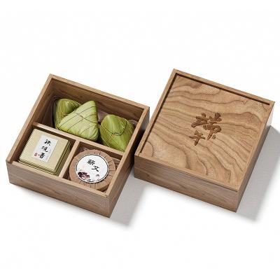 China Custom Biodegradable Sliding Lid Food Packaging Wooden Gift Box For Sushi And Mooncake for sale