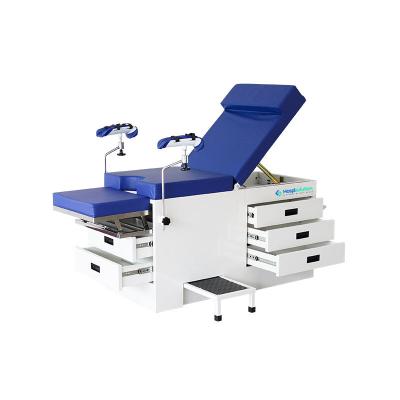 China Stretching Hospital Medical Female Gynecological Examination Table Legs Gynecology Surgical Table With Drawers for sale