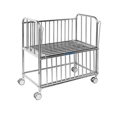 China Mobile Pediatric Metal Hospital Baby Cribs Metal Stainless Steel With Wheels for sale