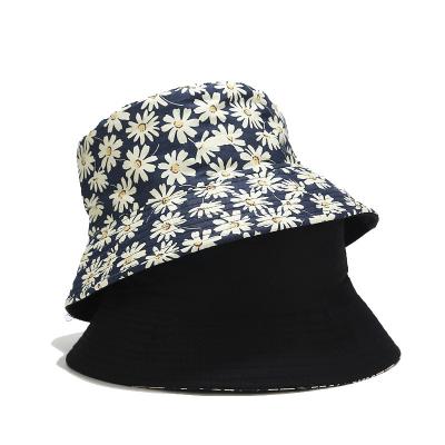 China Sun Protection Bucket Hats Women Chrysanthemum Printing Fisherman Outdoor Sun Leisure Double Sided Pool Hat for sale